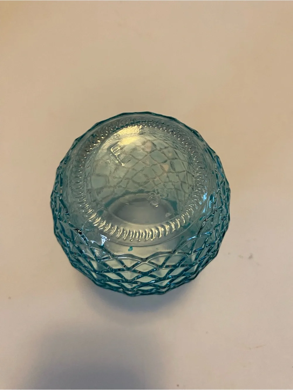 Vintage Style Blue Glass Flower  Jar with Grid Like A Pineapple No Lid